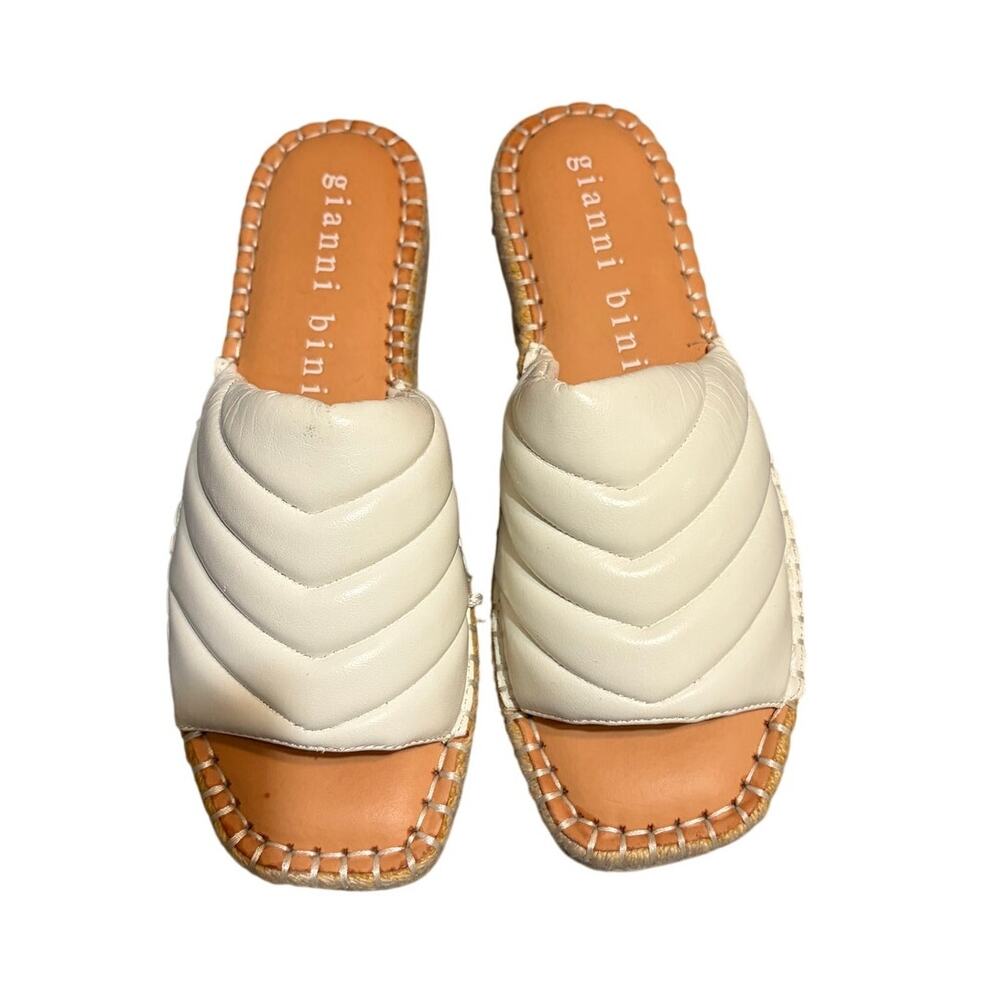 Gianni Bini White Quilted Leather Espadrille Platform Slide Sandals Resort 6.5